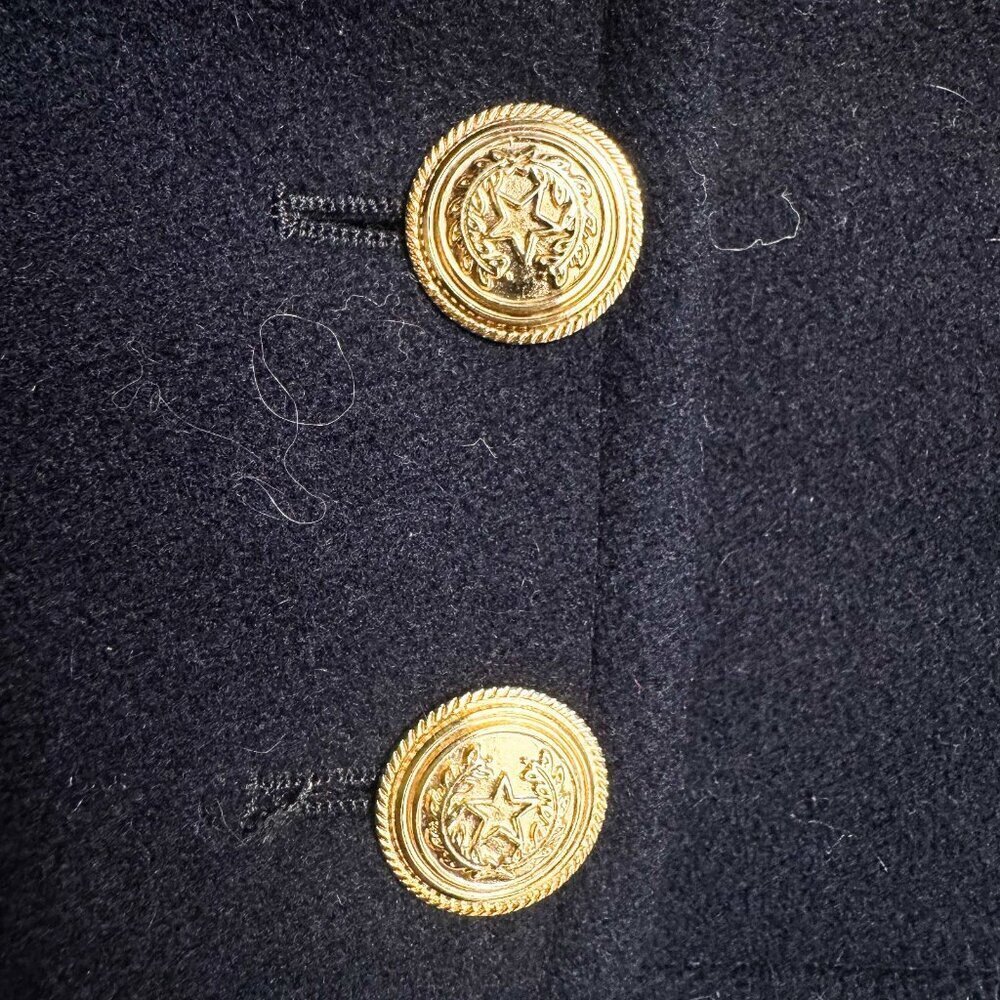 Vintage Crisca Navy Blue Wool Cropped Gold Button Jacket S/M - Picture 6 of 7